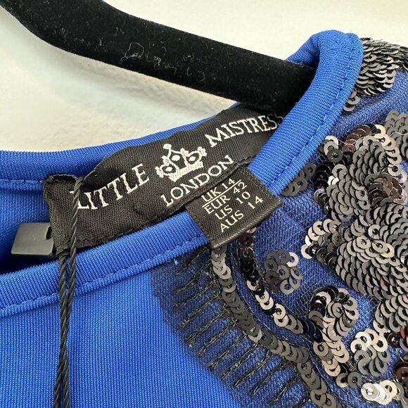 NWT Blue Cocktail Dress Little Mistress London w/Black Lace & Sequins Sz 10 - Picture 11 of 13